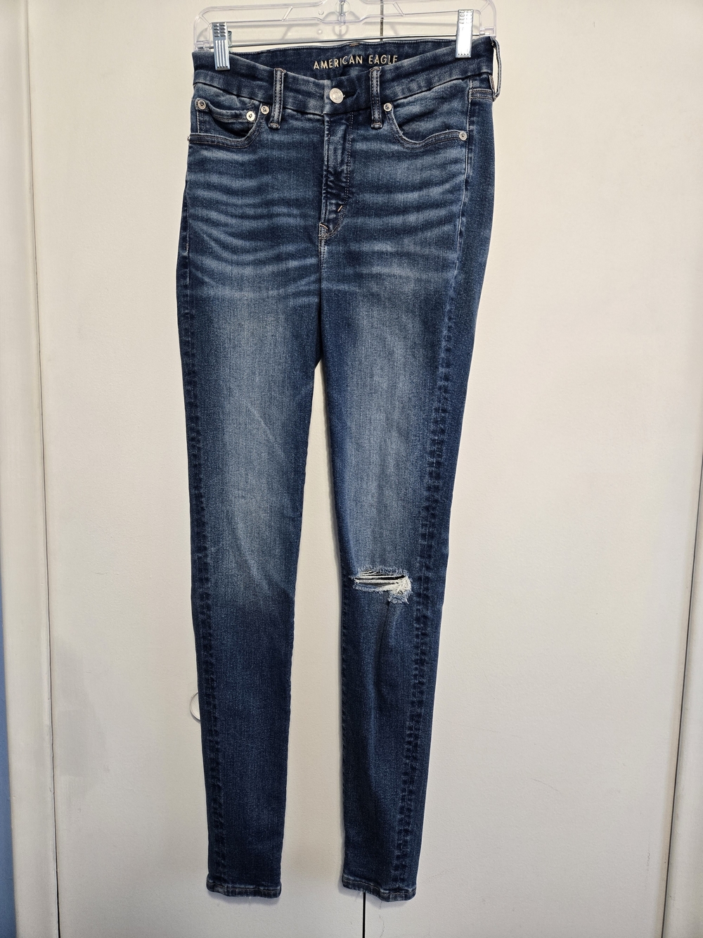 American Eagle High Rise Jegging Jeans 6 Long Dark Wash Ripped Stretch Skinny